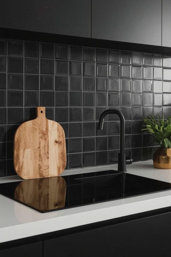 Modern Black Tiles For Kitchen wall ideas